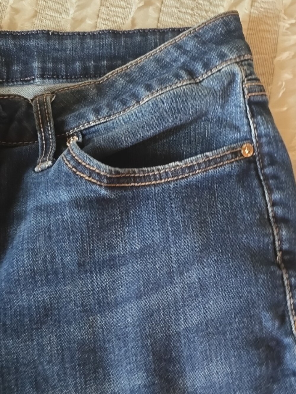 Seven7 Indigo Blue Denim Shorts with Tan Accent - Picture 4 of 8